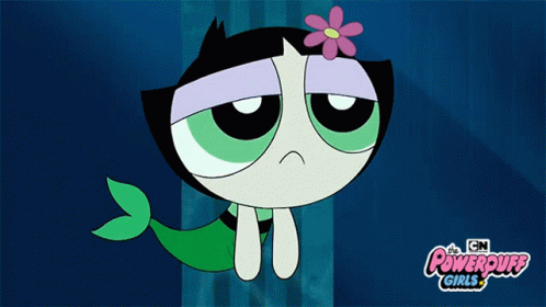 A Cartoon Of Buttercup From The Powerpuff Girls With A Flower On Her Head GIF
