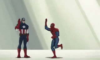A Cartoon Of Captain America And Spider-Man Giving Each Other High Fives . GIF