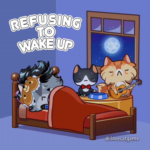 A Cartoon Of Cats Refusing To Wake Up GIF
