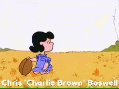 A Cartoon Of Charlie Brown And Lucy Brown Playing With A Ball GIF