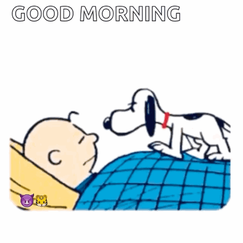 A Cartoon Of Charlie Brown And Snoopy Saying Good Morning Wake Up GIF