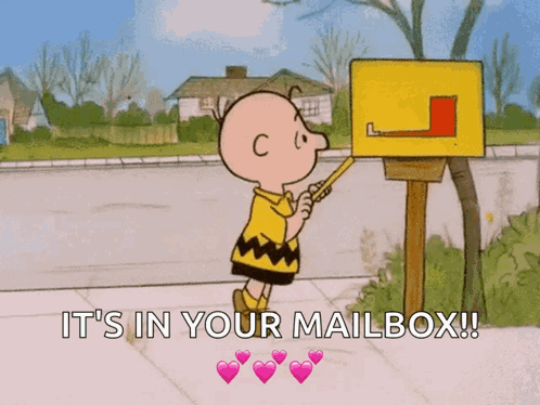 A Cartoon Of Charlie Brown Putting A Letter In A Mailbox GIF