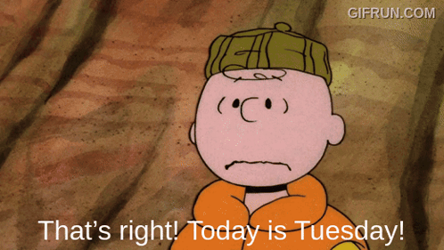 A Cartoon Of Charlie Brown Says " That 'S Right Today Is Tuesday " GIF