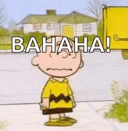 A Cartoon Of Charlie Brown Standing On A Sidewalk With The Words Bahaha ! GIF
