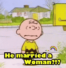 A Cartoon Of Charlie Brown With The Words Good Grief He Married A Woman GIF