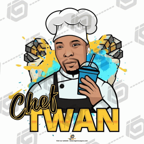 A Cartoon Of Chef Twan Holding A Drink With A Straw GIF