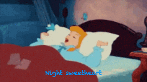 A Cartoon Of Cinderella Laying In Bed With The Words Night Sweetheart Written Below Her GIF