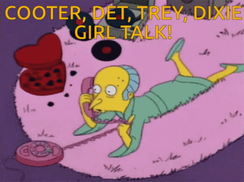 A Cartoon Of Cooter Det Trey Dixie Talking On A Pink Phone GIF