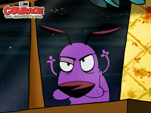 A Cartoon Of Courage The Cowardly Dog Looking Out The Window GIF