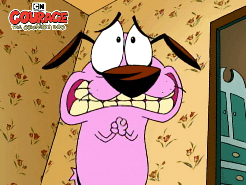 A Cartoon Of Courage The Cowardly Dog With A Floral Wallpaper GIF