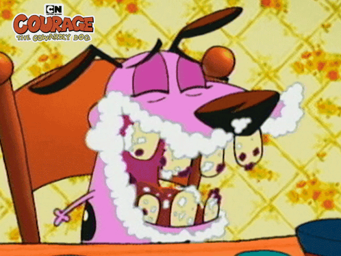 A Cartoon Of Courage The Cowardly Dog With Foam On His Mouth GIF