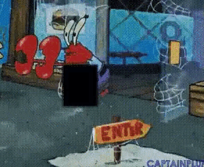 A Cartoon Of Crab From Spongebob Squarepants With A Sign That Says Enter GIF