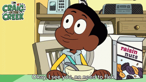 A Cartoon Of Craig From Craig Of The Creek Sitting In A Chair Next To A Box Of Raisin Nuts GIF