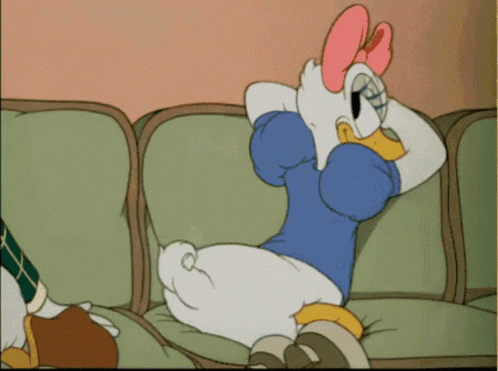 A Cartoon Of Daisy Duck Covering Her Eyes With Her Hands GIF