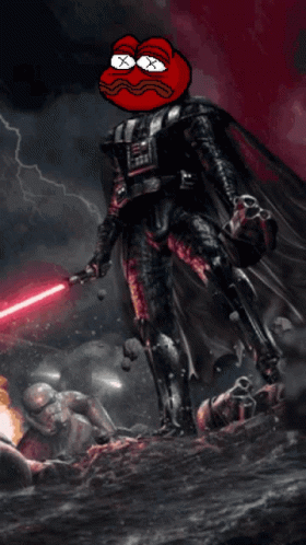 A Cartoon Of Darth Vader Is Holding A Red Light Saber GIF