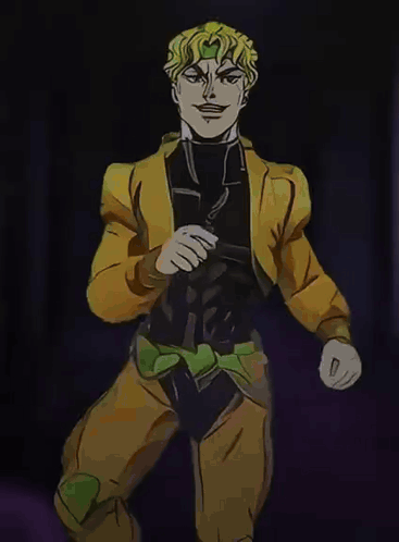A Cartoon Of Dio From Jojo 'S Bizarre Adventure Is Standing In A Dark Room GIF