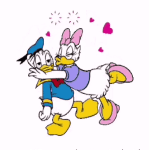 A Cartoon Of Donald Duck And Daisy Duck Hugging With The Words Always & Forever Xxx GIF