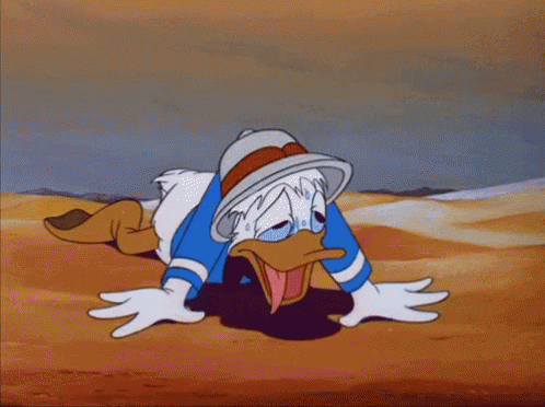 A Cartoon Of Donald Duck Laying In The Sand GIF