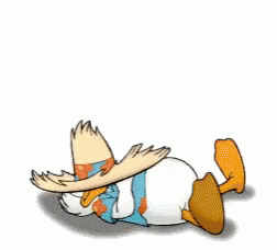 A Cartoon Of Donald Duck Laying On His Back With His Legs Up GIF