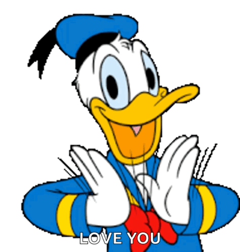 A Cartoon Of Donald Duck Says " Love You " GIF