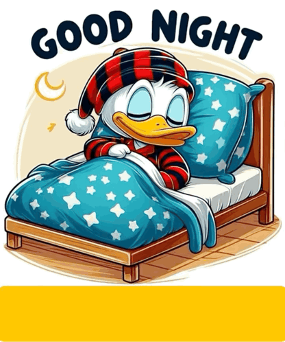 A Cartoon Of Donald Duck Sleeping In A Bed With The Words Good Night Written Below Him GIF