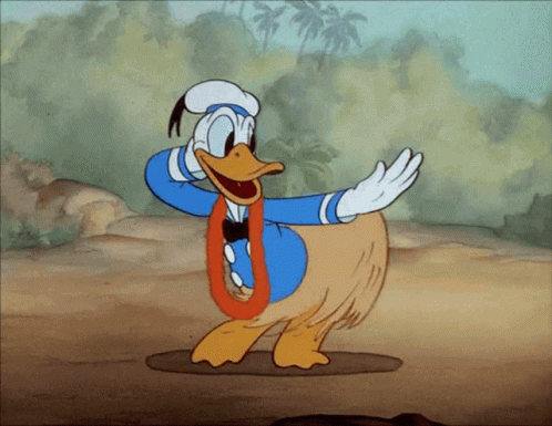 A Cartoon Of Donald Duck Wearing A Lei Is Dancing GIF