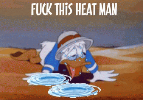 A Cartoon Of Donald Duck With The Words Fuck This Heat Man Above Him GIF