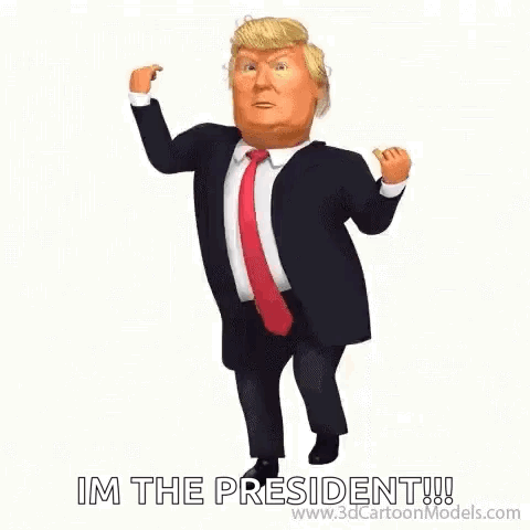 A Cartoon Of Donald Trump Dancing And Saying `` I 'M The President ! '' GIF