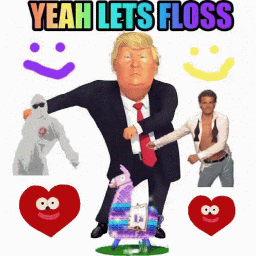 A Cartoon Of Donald Trump Dancing With A Llama GIF