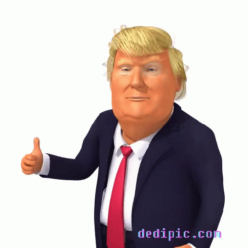 A Cartoon Of Donald Trump Giving A Thumbs Up With The Website Dedipic.com Below Him GIF