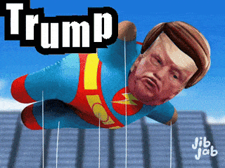A Cartoon Of Donald Trump In A Superhero Outfit GIF