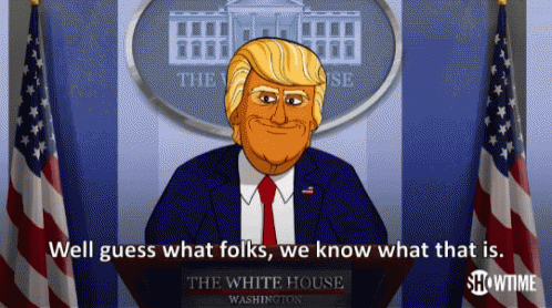 A Cartoon Of Donald Trump Is Giving A Speech At The White House GIF