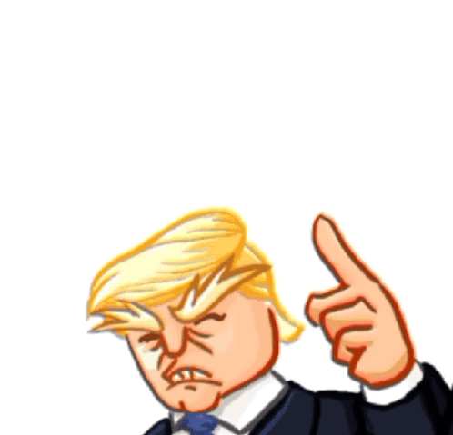 A Cartoon Of Donald Trump With The Words Fired Scammer Written Above Him GIF