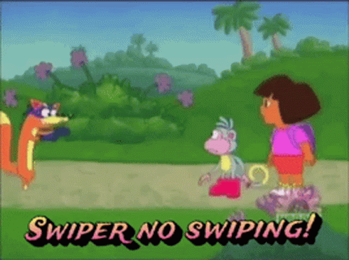 A Cartoon Of Dora The Explorer And A Fox With The Words Swiper No Swiping GIF