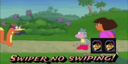 A Cartoon Of Dora The Explorer Talking To A Fox And A Monkey With The Words Swiper No Swiping GIF