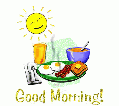 A Cartoon Of Eggs Bacon And Toast With The Words Good Morning GIF