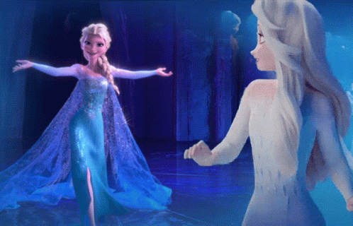 A Cartoon Of Elsa And Anna From Frozen Holding Hands GIF