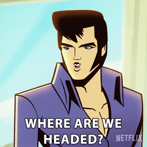 A Cartoon Of Elvis Presley Saying Where Are We Headed GIF