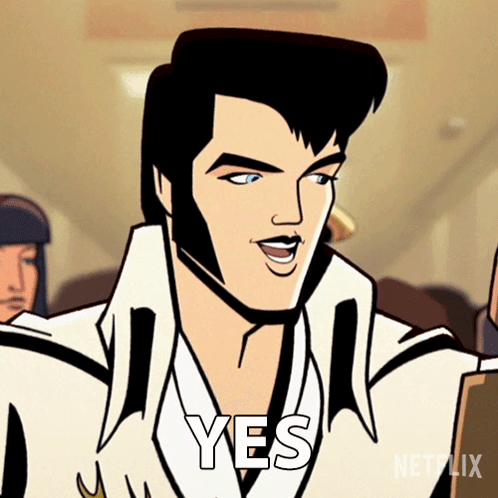 Cartoon Elvis Saying Yes In Crowd GIF