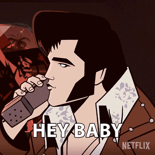 A Cartoon Of Elvis Presley Says Hey Baby On Netflix GIF