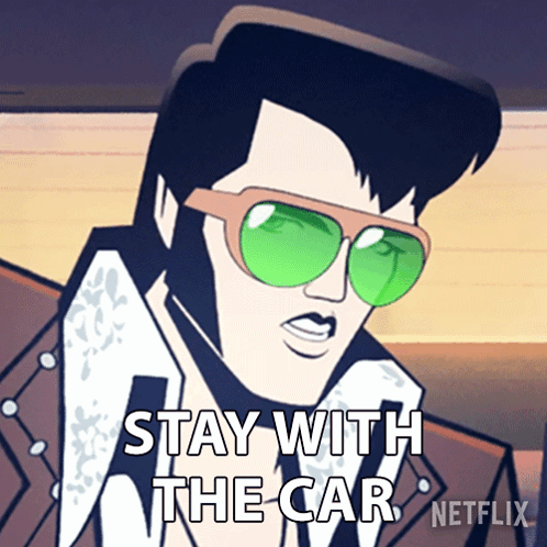 Elvis Presley With Green Sunglasses Saying Stay With The Car Netflix GIF