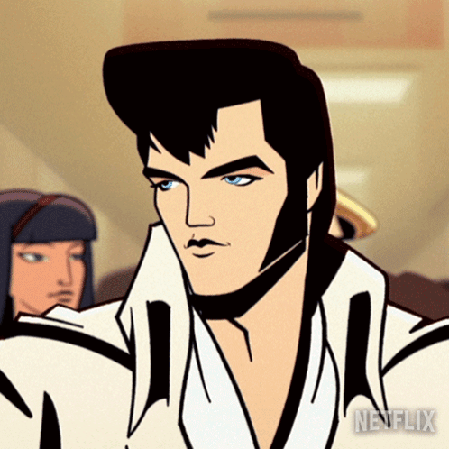 A Cartoon Of Elvis Presley With Netflix Written On The Bottom GIF