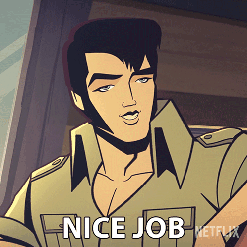 Elvis Presley Cartoon With Nice Job Text GIF