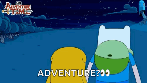 A Cartoon Of Finn And Jake From Adventure Time Standing Next To Each Other GIF
