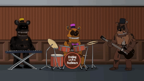 A Cartoon Of Freddy And Fazbears Playing Garbage GIF