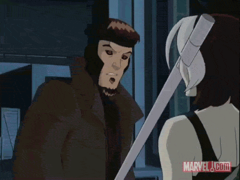 A Cartoon Of Gambit And Rogue From Marvel GIF