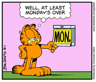 A Cartoon Of Garfield Holding A Calendar That Says Mon. GIF