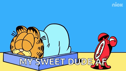 A Cartoon Of Garfield Laying In A Box Next To An Alarm Clock That Says Ring GIF