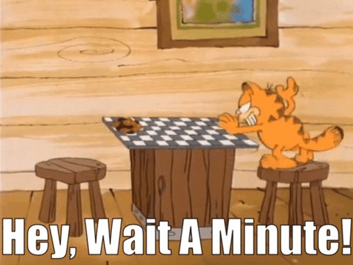A Cartoon Of Garfield Playing A Game Of Checkers With The Caption Hey Wait A Minute GIF