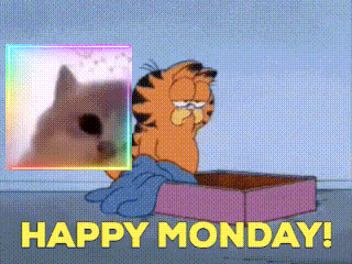 A Cartoon Of Garfield Sitting In A Box With The Words Happy Monday GIF
